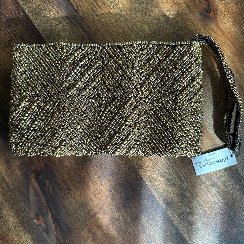 Gold Beaded Clutch Wristlet